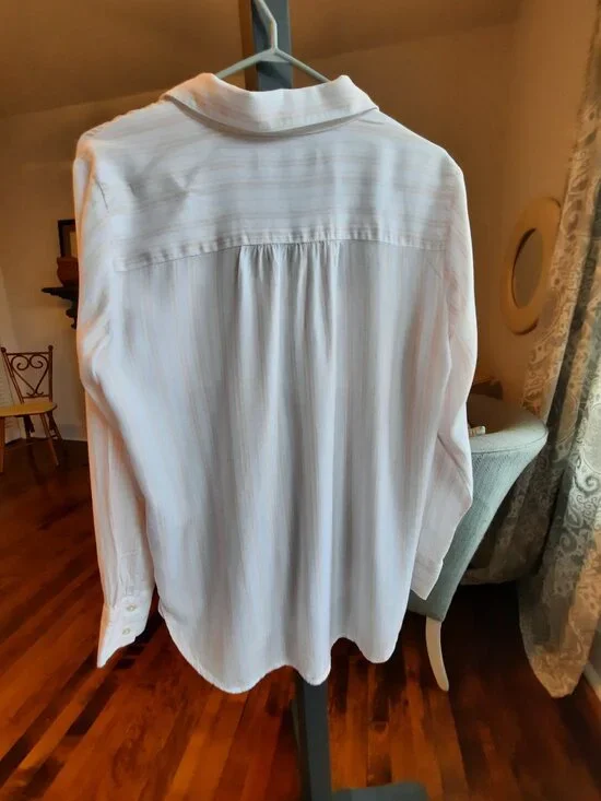 Loft long button down shirt, subtle shades of peach and white stripes - Picture 5 of 6